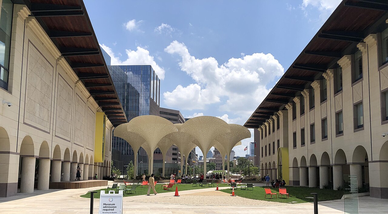 Blanton Museum of Art exterior and plaza on the UT Austin campus